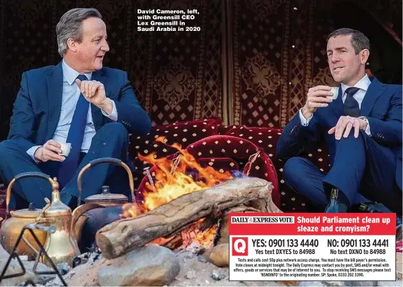  ??  ?? David Cameron, left, with Greensill CEO Lex Greensill in Saudi Arabia in 2020