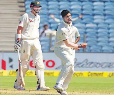  ?? BCCI ?? Umesh Yadav dismissed David Warner, Matthew Wade, Steve O’Keefe and Nathan Lyon at the MCA Stadium in Pune on Thursday.