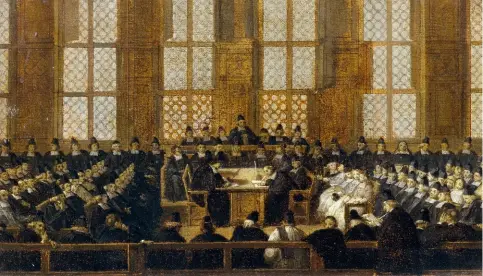  ?? ?? L'Appel des évêques dissidents en Sorbonne, le 5 mars 1717, refusant de recevoir la bulle du pape Clément XI condamnant le jansénisme en 1713 (détail), de Nicolas Vleughels (1668-1737).