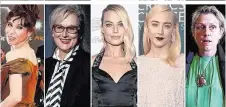  ??  ?? „Big Five“im Kampf um den Oscar für die beste weibliche Hauptrolle: Sally Hawkins, Meryl Streep, Margot Robbie, Saoirse Ronan, Frances McDormand (v. li.)