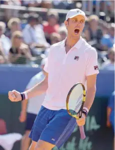  ?? — Reuters ?? Sam Querrey of the US celebrates after winning his match against Croatia’s Marin Cilic at Zadar, Croatia.