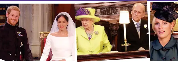  ??  ?? You’ve got to laugh: Harry and new bride Meghan Is there much more? The Queen and Prince Philip Stunned: Zara Tindall