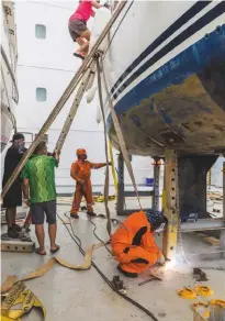  ??  ?? While the cradle is being welded onto the deck owners have some time to make final checks