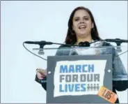  ?? ANDREW HARNIK — THE ASSOCIATED PRESS ?? Samantha Fuentes, a survivor of the mass shooting at Marjory Stoneman Douglas High School in Parkland, Fla., speaks during the “March for Our Lives” rally in support of gun control in Washington, Saturday, March 24, 2018.