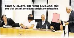  ??  ?? Hatem K. (36, 2.v.l.) und Ahmed T. (29, 2.v.r.) müssen sich derzeit vorm Amtsgerich­t verantwort­en.