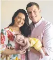  ??  ?? Jarrod Wallace with wife Courtney and baby Kennedy.