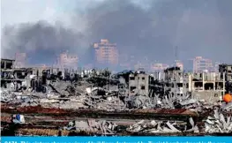  ?? — AFP ?? GAZA: This picture shows a view of buildings destroyed by Zionist bombardmen­t in the central Gaza Strip from a position across the border in the Zionist entity on Jan 3, 2024.