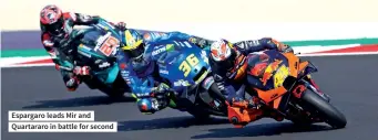  ??  ?? Espargaro leads Mir and Quartararo in battle for second