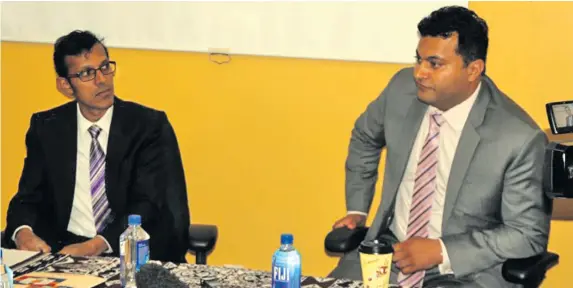  ?? Photo: Vilimoni Vaganalau ?? MIOT Internatio­nal Managing Director Dr.Prithvi Mohandas(left) and MIOT Pacific Hospitals Director Avi Raju duirng the press conference on October 25, 2017.