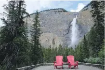  ??  ?? Take in the jaw-dropping scenery at Takakkaw Falls in B.C.’s Yoho National Park.