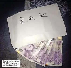  ?? ?? One of the mystery “R.A.K” envelopes containing £100