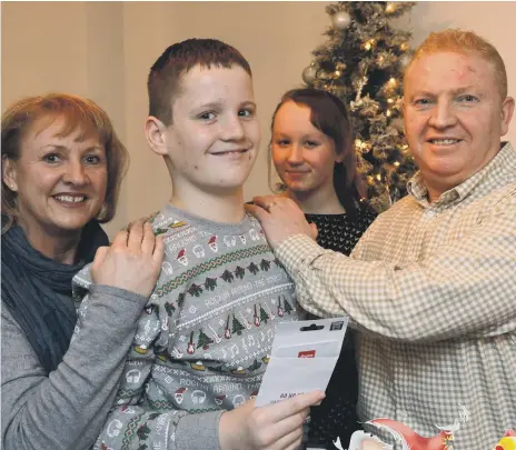  ??  ?? Sunderland Echo Dear Santa winner, Hayden Gray, 12, with sister Anne Marie Gray, mother and father Alaine and Warren.