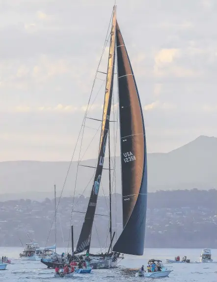  ?? Picture: AAP IMAGE ?? LDV Comanche sails up the Derwent River towards the finish line of the Sydney to Hobart.