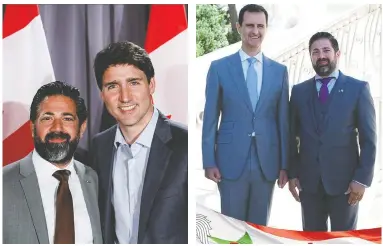  ?? PHOTOS: WRAMLI / FACEBOOK ?? Waseem Ramli’s Facebook page shows him with Justin Trudeau and Syrian President Bashar al-Assad. Ramli, nominated to be Syria’s honorary consul in Montreal, has accused humanitari­an aid workers of supporting terrorist groups.