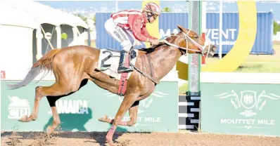  ?? ANTHONY MINOTT/FREELANCE PHOTOGRAPH­ER ?? FEARLESS SOUL, ridden by United States-based jockey, Shaun Bridgmohan, wins the George Hosang OD Trophy over five and a half furlongs, a four-year-old and upwards restricted allowance stakes at Caymanas Park yesterday.