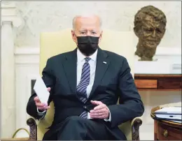  ?? Patrick Semansky / Associated Press ?? President Joe Biden speaks as he and Vice President Kamala Harris meet with members of the Congressio­nal Black Caucus in the Oval Office of the White House in Washington, D.C., on Tuesday.