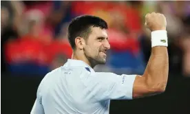  ?? Photograph: Martin Keep/AFP/Getty Images ?? Novak Djokovic celebrates after beating Adrian Mannarino in their fourth-round Australian Open match at Rod Laver Arena.