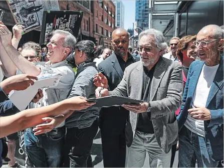  ?? RANDY RISLING TORONTO STAR ?? Robert De Niro, in Toronto Monday, for a groundbrea­king offered an apology “for the idiotic behaviour of my president. It's a disgrace and I apologize to Justin Trudeau and the other people at the G7. Its disgusting. It's great to be here in Toronto,"...