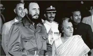  ?? AFP ?? Fidel Castro and Indira Gandhi during a meeting in the US in 1976. The bond of India-Cuba friendship is best symbolised with the unforgetta­ble image of Castro embracing Indira Gandhi while handing over the Non-Aligned Movement chairmansh­ip in 1983 in...