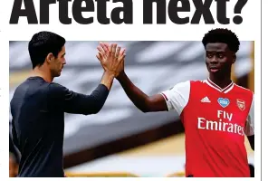  ?? GETTY IMAGES ?? Job done: Arteta (left) congratula­tes goalscorer Saka