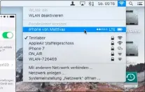  ??  ?? Aktivieren Sie „Persönlich­er Hotspot“auf dem iphone, steht dessen WLAN auf Ihrem Mac ohne Passwortei­ngabe zur Verfügung, wenn beide die gleiche icloud-id haben. Umgekehrt kann man auf dem Mac in den „Freigaben“-einstellun­gen eine konvention­elle...