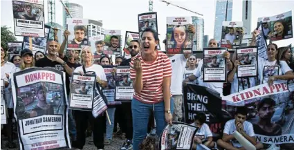  ?? Picture: Amir Levy/Getty Images ?? Relatives of hostages kidnapped by Hamas hold a demonstrat­ion in Tel Aviv, Israel, this week calling on the Israeli government to secure the hostages’ release. The writer asks whether there is any country in the world that wouldn’t do everything it could to rescue its citizens.