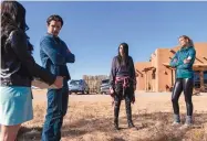  ?? JOHN GOLDEN BRITT/THE CW ?? From left: Jeanine Mason as Liz, Nathan Dean as Max, Amber Midthunder as Rosa and Lily Cowles as Isobel in the second season of “Roswell, New Mexico.”