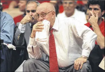  ?? ASSOCIATED PRESS 1995 ?? The towel-chomping Jerry Tarkanian built a dynasty at UNLV during a Hall of Fame career, but the coach also was known for his long battle with the NCAA.