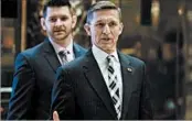  ?? CAROLYN KASTER/AP 2016 ?? The inquiry into the younger Michael Flynn, left, follows indication­s of increasing pressure on his father, right.
