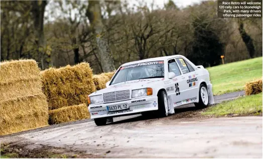  ??  ?? Race Retro will welcome 120 rally cars to Stoneleigh Park, with many drivers offering passenger rides