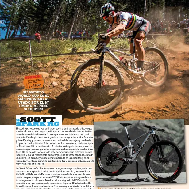  ??  ?? La peculiar silueta de la Spark RC ha inspirado a gran parte de la nueva generación de dobles suspension­es para XC. Piezas de coleccioni­sta, como el manillar-potencia Fraser Ic de Syncros o la transmisió­n Eagle AXS, componente­s que se ofrecen en varios de los montajes de serie.