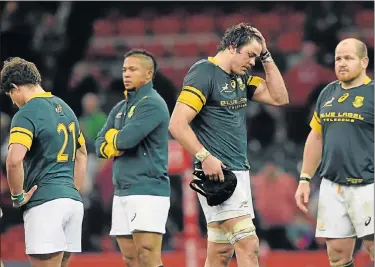  ?? Picture: GETTY IMAGES ?? TOUR BLUES: The body language of Springbok players shows their despondenc­y after a dreadful tour, ending in a loss to Wales at the Principali­ty Stadium in Cardiff on Saturday