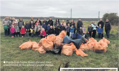  ??  ?? Pupils from Lunts Heath showed their commitment to the school’s plastic pledge