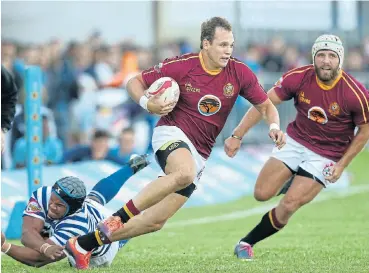  ?? /Carl Fourie/Gallo Images ?? Try time: Cornel Smit of the University of Stellenbos­ch on his way to one of his four tries against UCT. The centre will be on the prowl against Tuks in Pretoria on Monday.