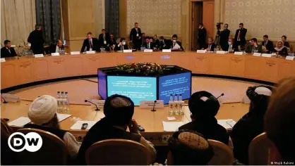  ??  ?? Members of the Afghan government attend peace talks in Moscow
