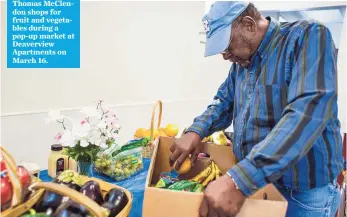  ??  ?? CITIZEN-TIMES Thomas McClendon shops for fruit and vegetables during a pop-up market at Deaverview Apartments on March 16.