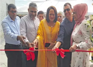  ?? Photo: Charles Chambers. ?? From left, Minister for Agricultur­e Mahendra Reddy, Minister for Tourism Faiyaz Koya, Minister for Education, Heritage ands Arts Rosy Akbar, Nadi businessma­n Bobby Khan and his wife Azreena Khan at the opening of Masjid Hanifa mosque on Apri 10, 2021.