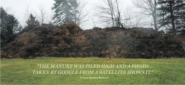  ?? HANDOUT ?? For almost a year, this manure pile sat on the edge of David and Joan Gallant’s property in Indian Mountain, N.B., as part of a conflict with neighbours Lee and Shirley Murray.