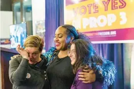  ?? RYAN SUN/ANN ARBOR NEWS ?? Supporters react Tuesday in Detroit as voter results come in for Proposal 3 in Michigan. The initiative put a definitive end to a 1931 state ban on abortion.