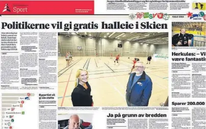  ??  ?? FAKSIMILE: Varden 11. september 2015. Politikern­e, med soleklart flertall, ville innføre gratis halleie i Skien.