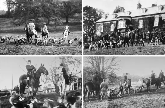  ??  ?? Days of yore. Clockwise from top left: huntsman
Ned Chapman; Master William Whitley at the hunt’s opening meet at Buckland Court in 1926; the South Devon in 1926; William Whitley with Ada White, 1925