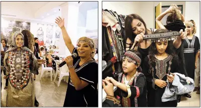  ?? The New York Times/MALIN FEZEHAI ?? During a henna ceremony at the Yemeni Heritage Center in Rosh HaAyin, Israel, henna event planner Yafa Yehuda sings (left); and guests put on Yemeni-style costumes.