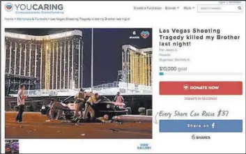  ?? YouCaring ?? This crowdfundi­ng page purported to be collecting money for a woman whose brother was killed in the Oct. 1 mass shooting on the Strip. The host site removed it.