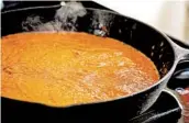  ??  ?? After blending the sauce ingredient­s, cook the sauce in a small amount of hot oil to bloom the f lavors.