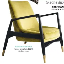  ??  ?? SERENE GREEN
Porter armchair, £329, My Furniture