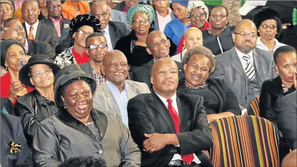  ?? Picture: MICHAEL PINYANA ?? PAYING TRIBUTE: National parliament members, including ANC Chief Whip Jackson Mthembu and provincial legislatur­e chairwoman Noxolo Kiviet listen to speeches during the funeral service of Malusi Maxegwana at the East London City Hall