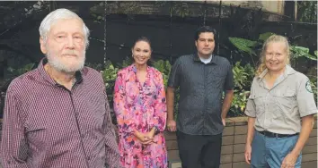  ?? ?? Ecologist Dr John Winter, Environmen­t Minister Meaghan Scanlon, traditiona­l owner Liam Roberts and coastal tropics principal ranger Carol Kinnaird at the announceme­nt of the new Tumoulin National Park. Picture: Peter Carruthers