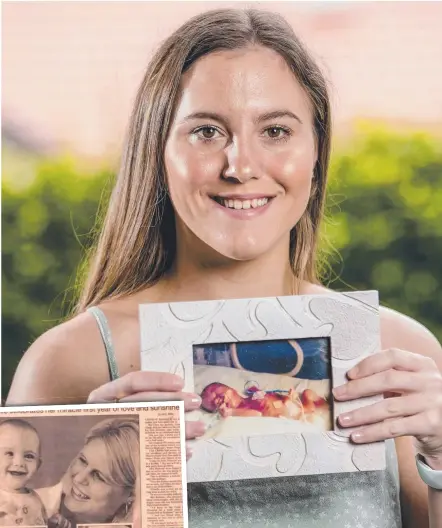  ?? Picture: JERAD WILLIAMS ?? Charlie Barbour, who was born 15 weeks premature in 2002 and was not expected to survive, is celebratin­g her 18th birthday this weekend and (inset) Miss Barbour’s first birthday was featured in the Bulletin in 2003.