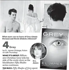  ??  ?? What more can we learn of Grey ( Jamie Dornan) and Steele ( Dakota Johnson)? E. L. James