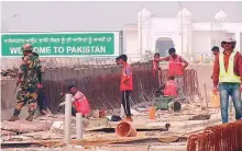  ?? ANI ?? Officials inspect the progress in the constructi­on work of Kartarpur Corridor in Punjab. The move will allow visa-free movement of Indian Sikh devotees.